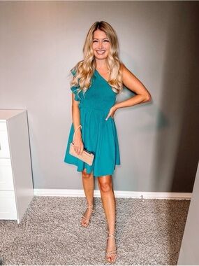 Teal One-Shoulder A-Line Women’s Dress